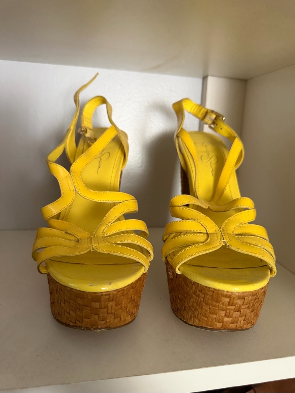 Jessica Simpson Bright Yellow Woven-Platform Strappy Sandals